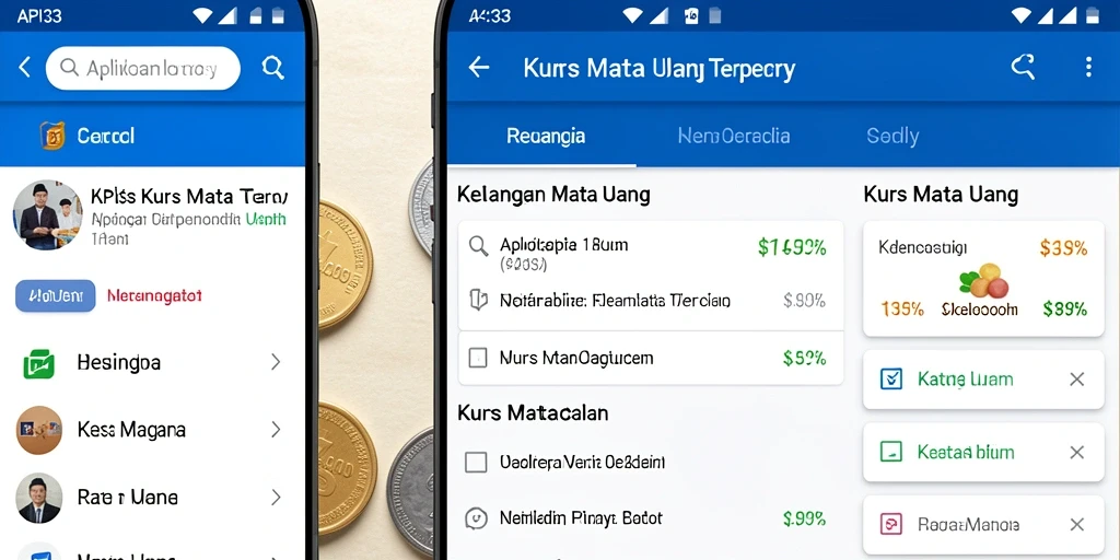 Tampilan antarmuka aplikasi Kurs Mata Uang API33 yang modern dan fungsional.