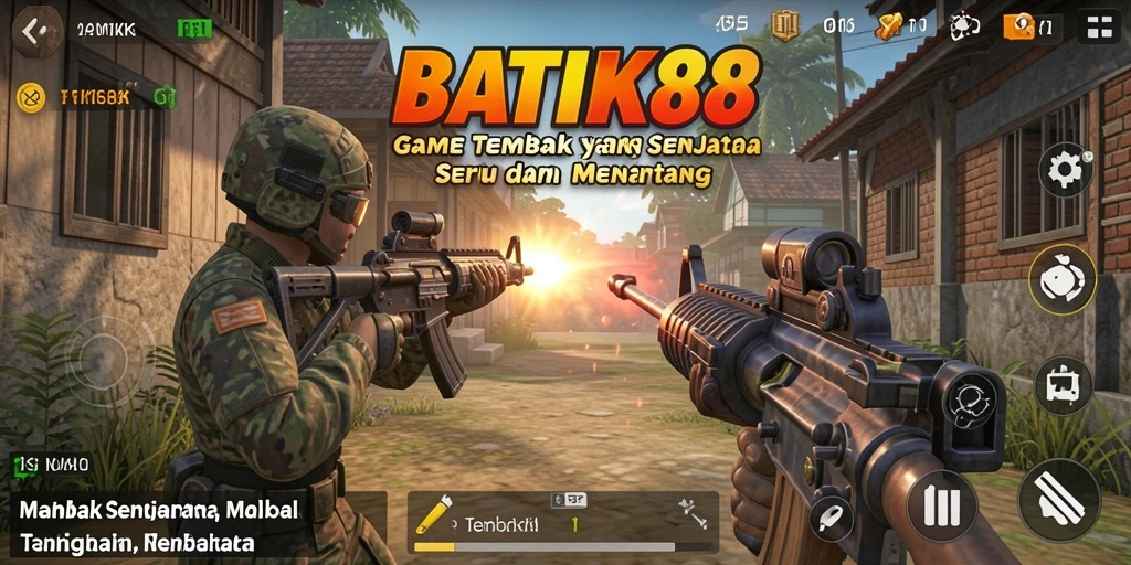 Screenshot utama BATIK88 menampilkan aksi tembak menembak yang seru.