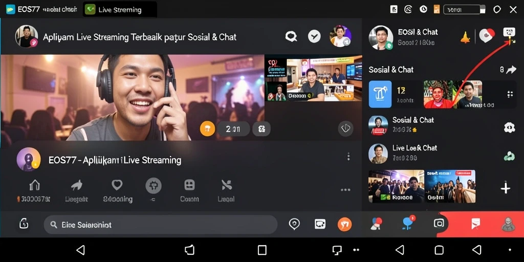 Antarmuka intuitif aplikasi Live Streaming EOS77 yang interaktif.
